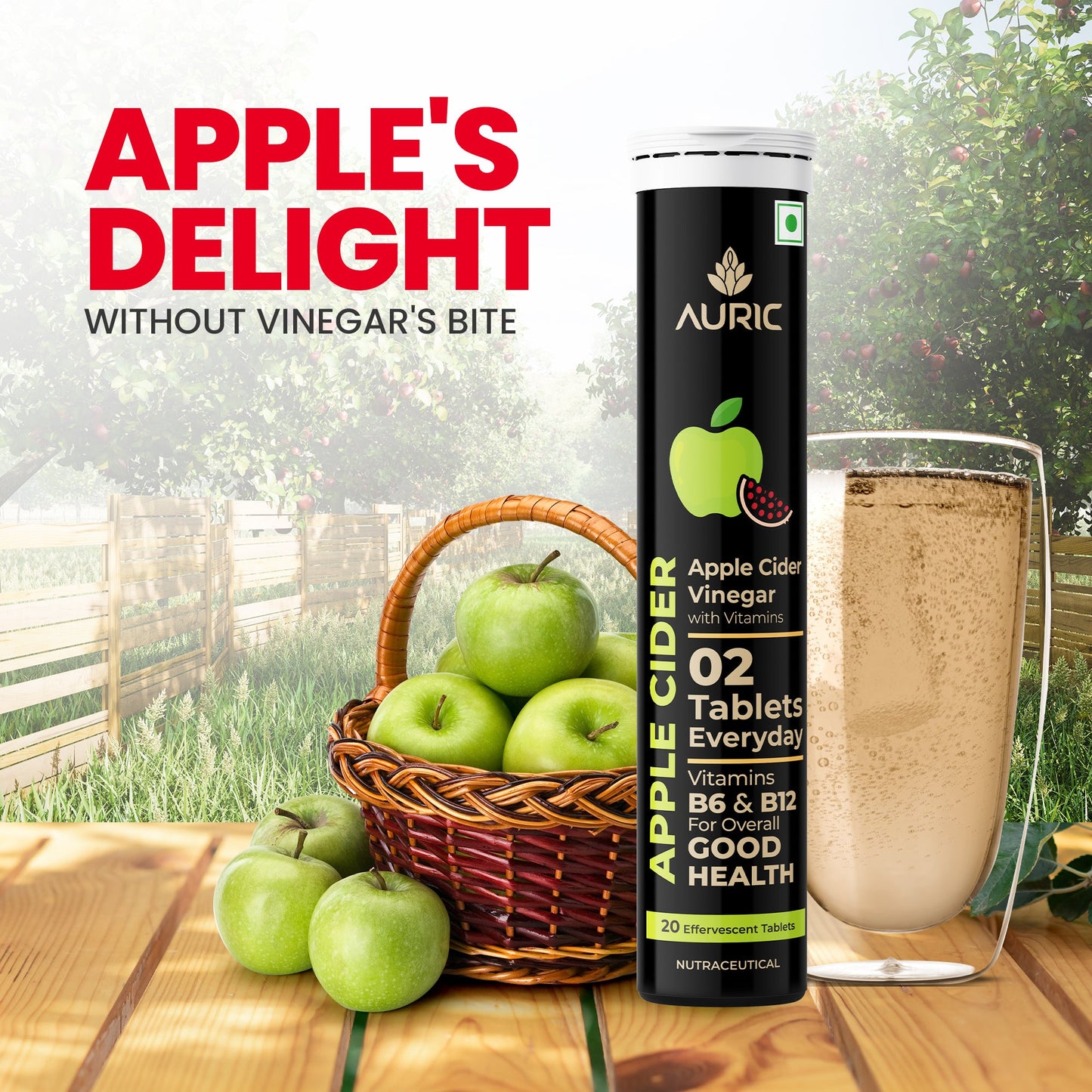 Apple Cider Vinegar Effervescent Tablets with Vitamins - Drop Fizz & Drink - auric