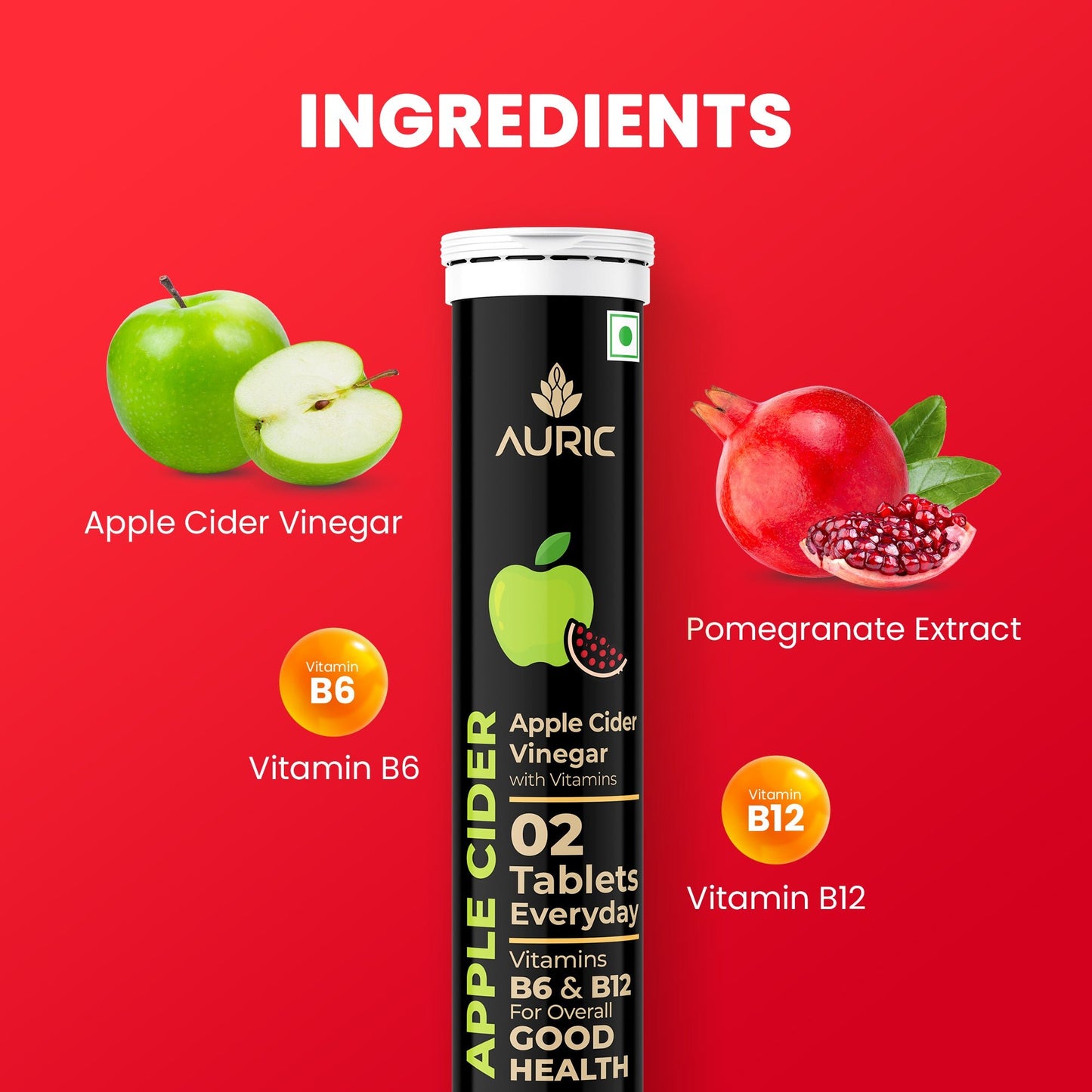 Apple Cider Vinegar Effervescent Tablets with Vitamins - Drop Fizz & Drink - auric