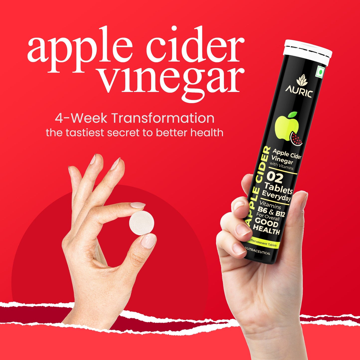 Apple Cider Vinegar Effervescent Tablets with Vitamins - Drop Fizz & Drink - auric