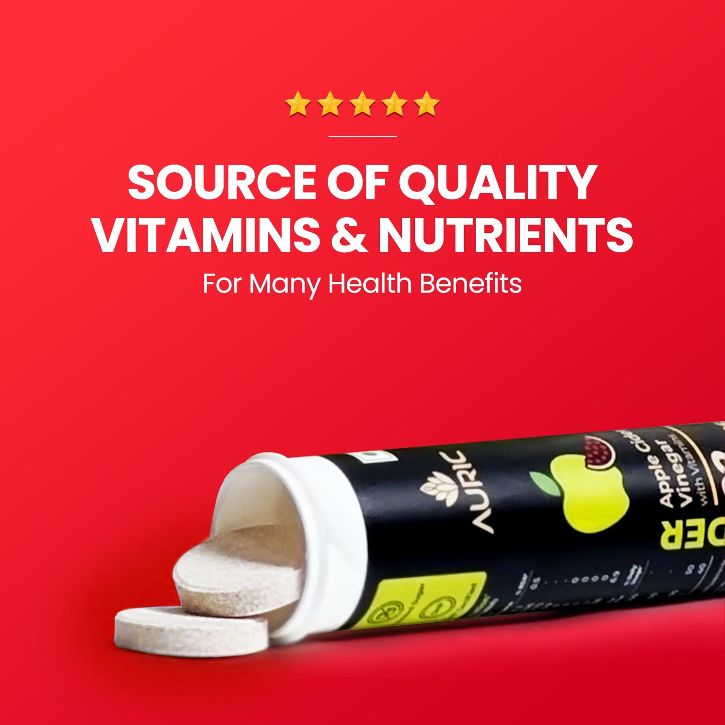 Apple Cider Vinegar Effervescent Tablets with Vitamins - Drop Fizz & Drink - auric