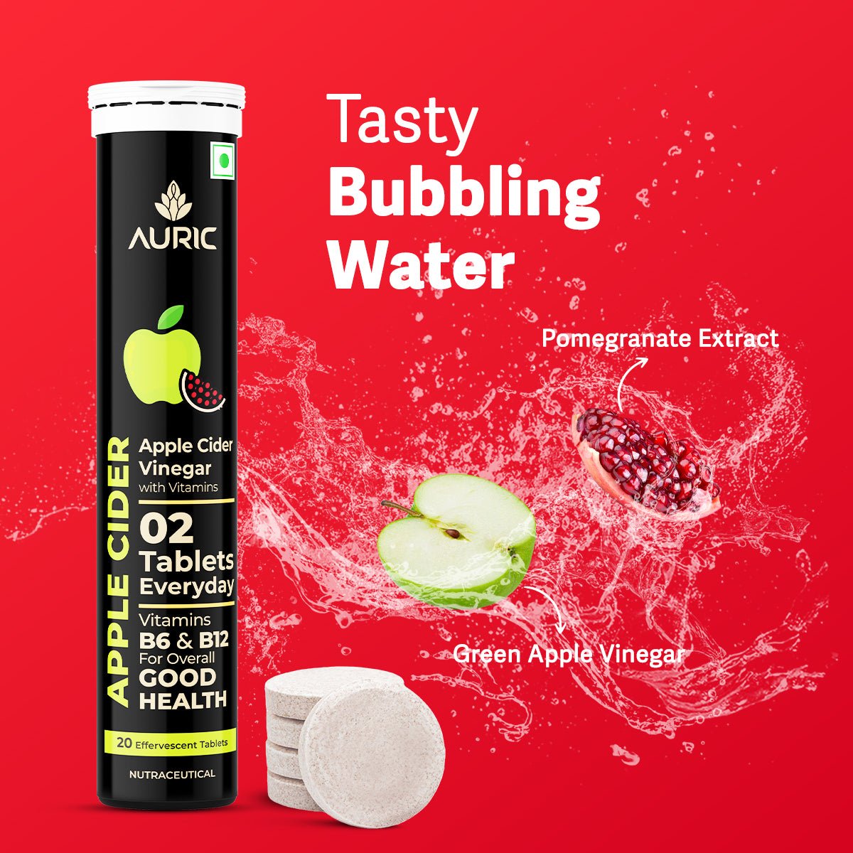 Apple Cider Vinegar Effervescent Tablets with Vitamins - Drop Fizz & Drink - auric