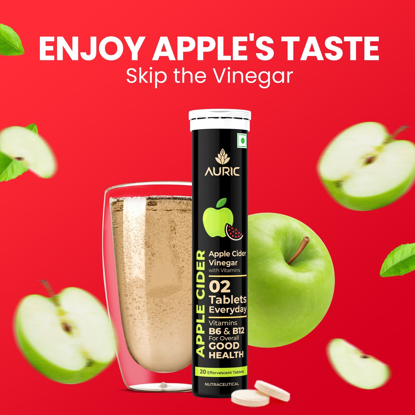 Apple Cider Vinegar Effervescent Tablets with Vitamins - Drop Fizz & Drink - auric