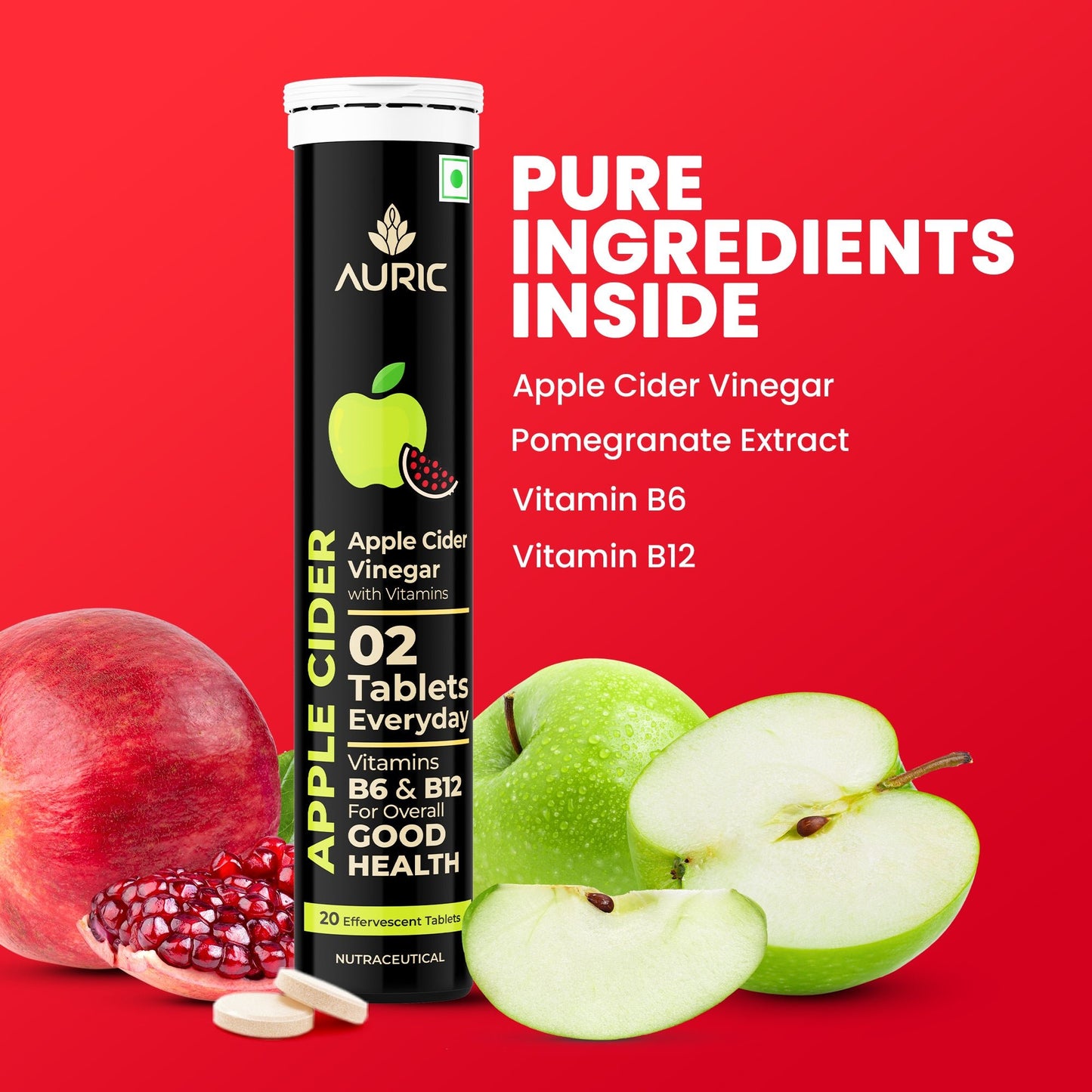 Apple Cider Vinegar Effervescent Tablets with Vitamins - Drop Fizz & Drink - auric