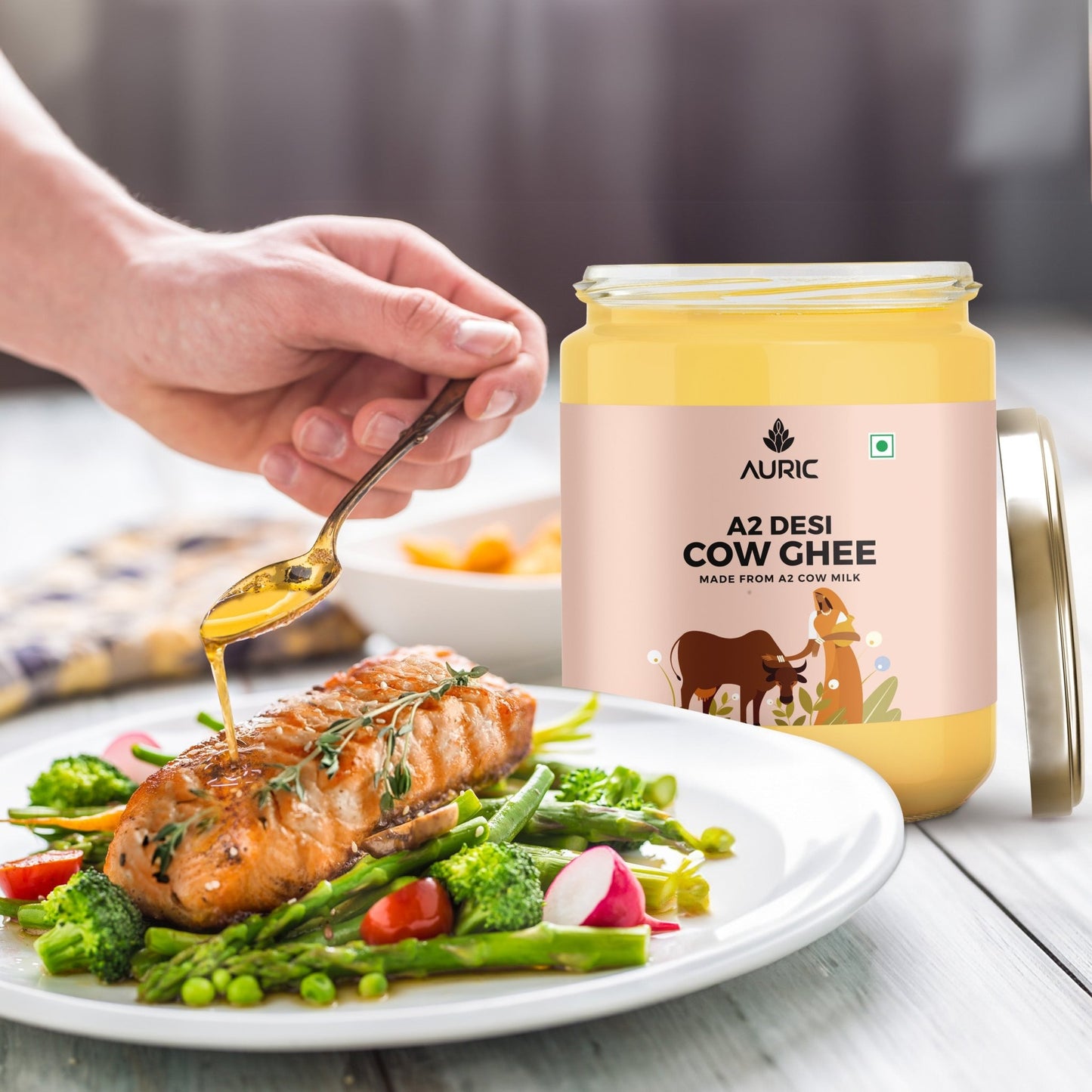 Auric A2 Ghee : Grass - Fed Ghee, Keto, Pasture Raised, Lactose and Casein Free, Certified Paleo - from the land of Lord Krishna - auric