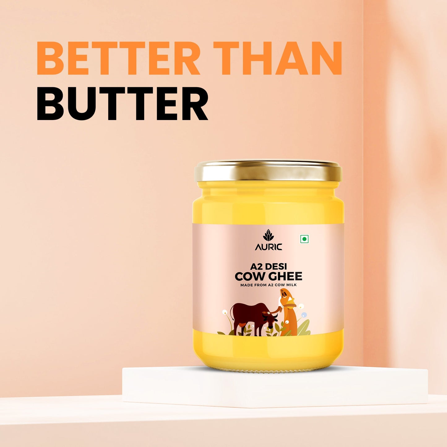 Auric A2 Ghee : Grass - Fed Ghee, Keto, Pasture Raised, Lactose and Casein Free, Certified Paleo - from the land of Lord Krishna - auric