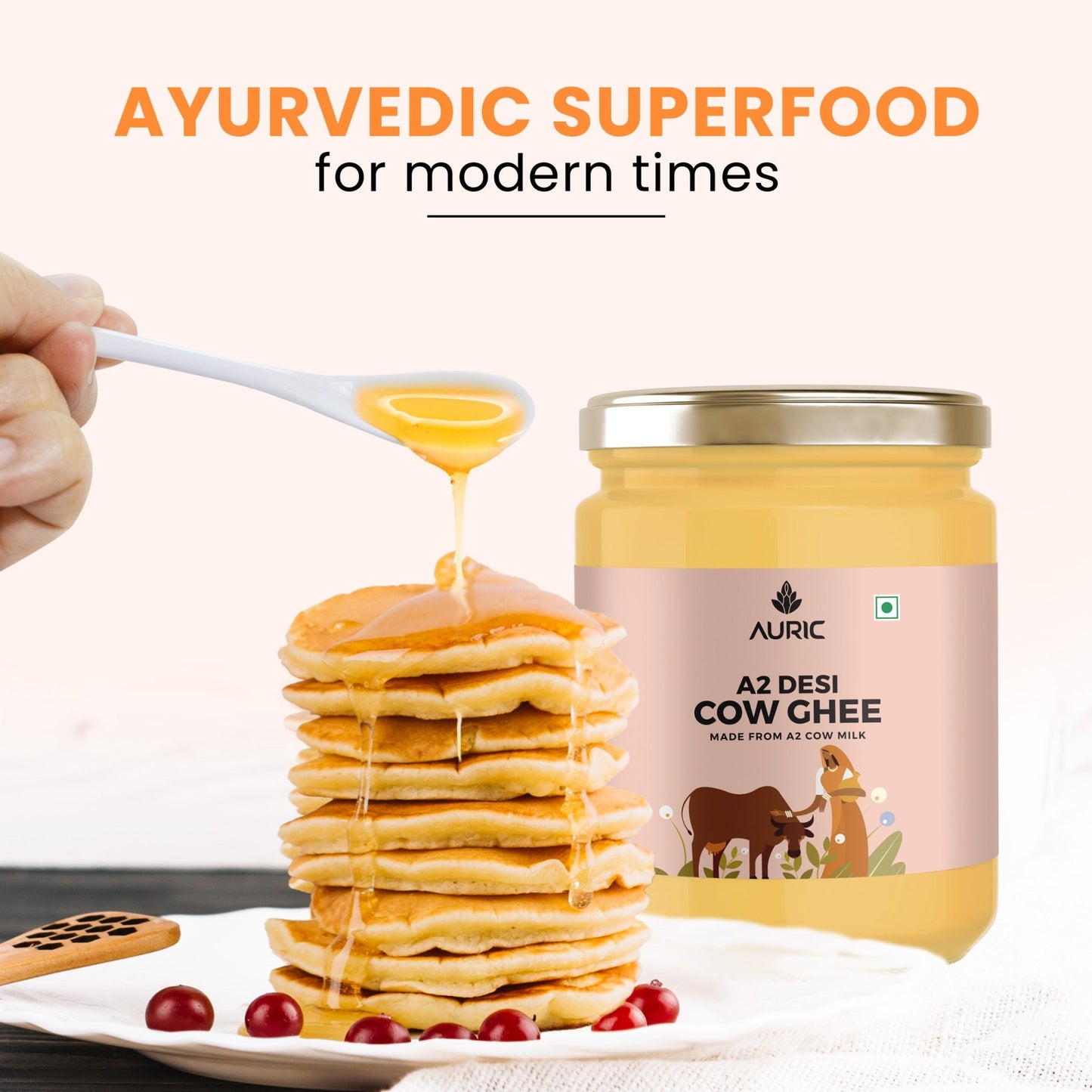 Auric A2 Ghee : Grass - Fed Ghee, Keto, Pasture Raised, Lactose and Casein Free, Certified Paleo - from the land of Lord Krishna - auric