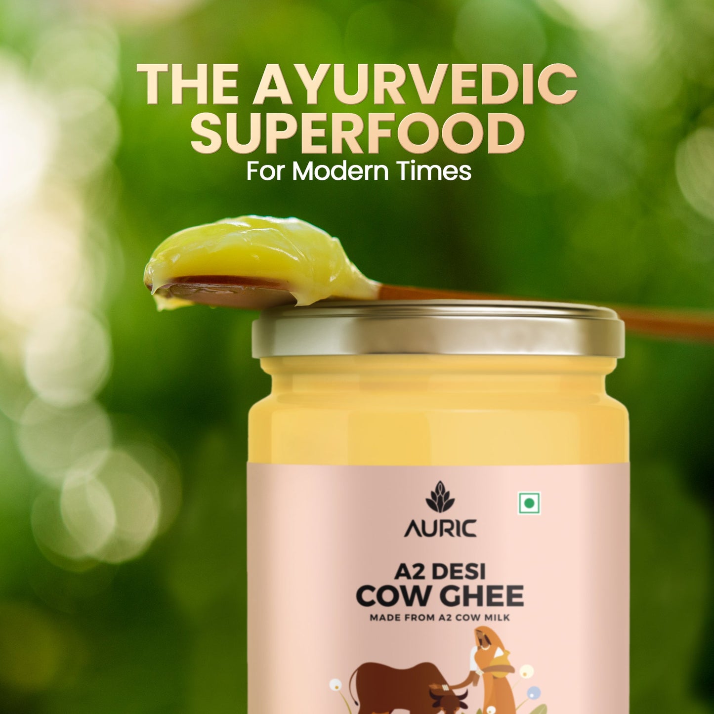 Auric A2 Ghee : Grass - Fed Ghee, Keto, Pasture Raised, Lactose and Casein Free, Certified Paleo - from the land of Lord Krishna - auric