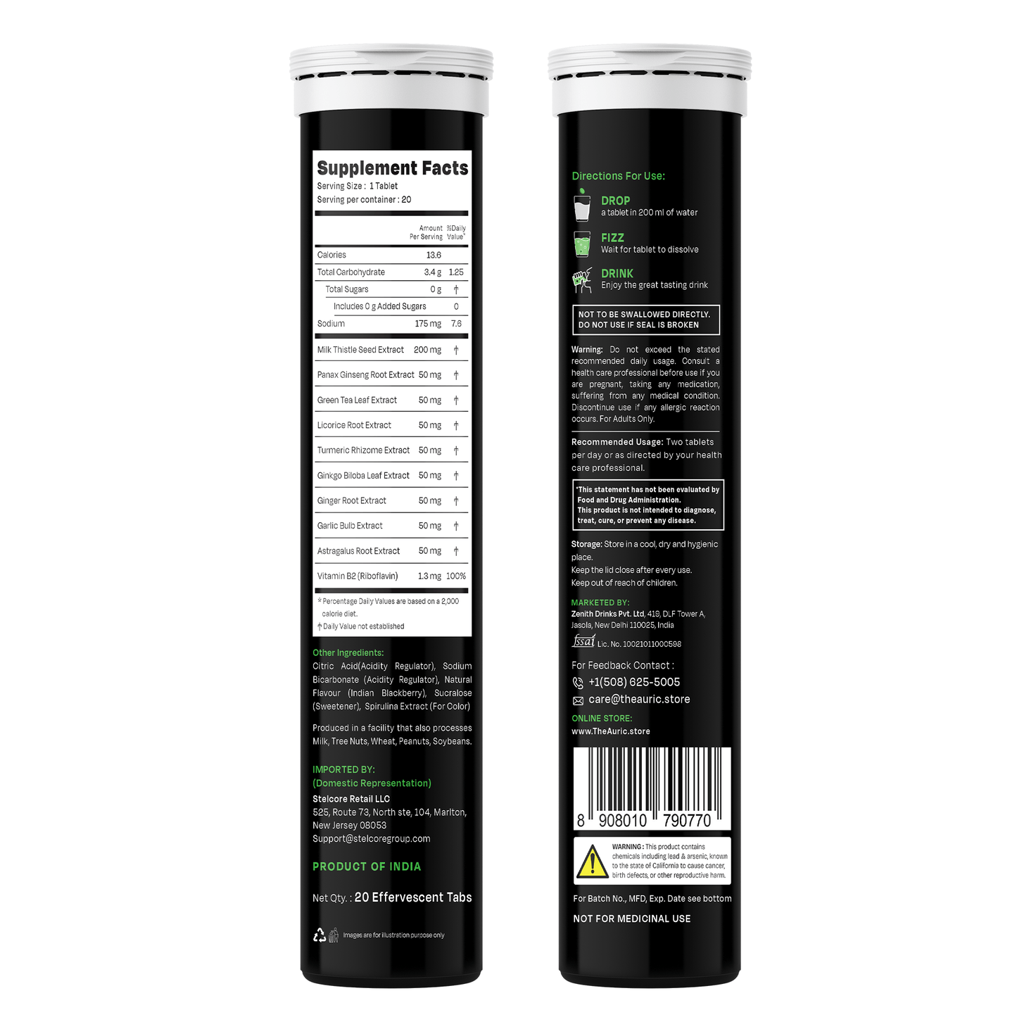 Liv 365 Green Effervescent Tablet | Supports overall wellbeing and normal body functions | Made with premium herbal extracts | Drop - Fizz - Drink - auric