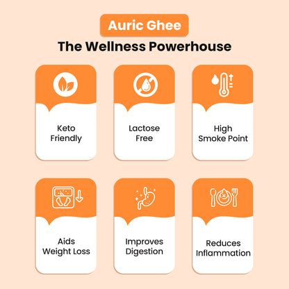 Auric A2 Ghee : Grass-Fed Ghee, Keto, Pasture Raised, Lactose and Casein Free, Certified Paleo - from the land of Lord Krishna