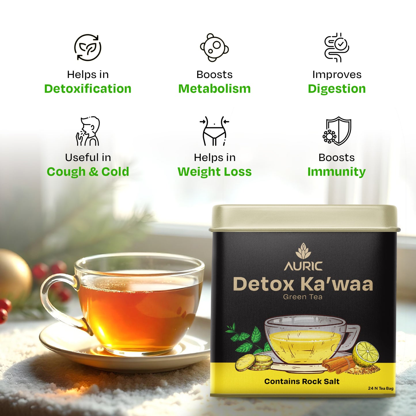 Liver Detox Effervescent Tablet and Detox Ka'waa Green Tea | Detoxify, Lower Cholesterol, Fight Fatty Liver