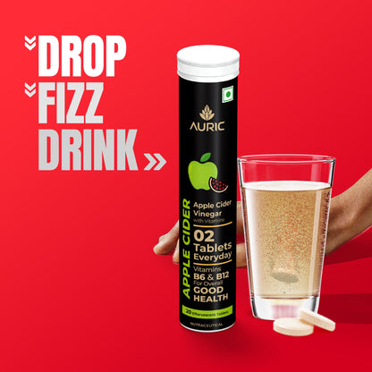 Apple Cider Vinegar Effervescent Tablets with Vitamins - Drop Fizz & Drink - auric