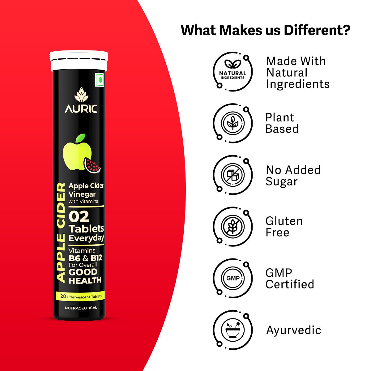 Apple Cider Vinegar Effervescent Tablets with Vitamins - Drop Fizz & Drink - auric