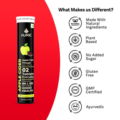 Apple Cider Vinegar Effervescent Tablets with Vitamins - Drop Fizz & Drink - auric