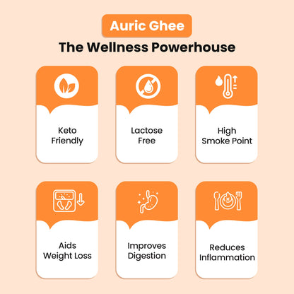 Auric A2 Ghee : Grass - Fed Ghee, Keto, Pasture Raised, Lactose and Casein Free, Certified Paleo - from the land of Lord Krishna - auric