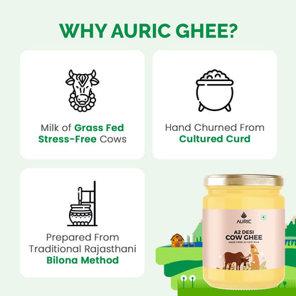 Auric A2 Ghee : Grass - Fed Ghee, Keto, Pasture Raised, Lactose and Casein Free, Certified Paleo - from the land of Lord Krishna - auric