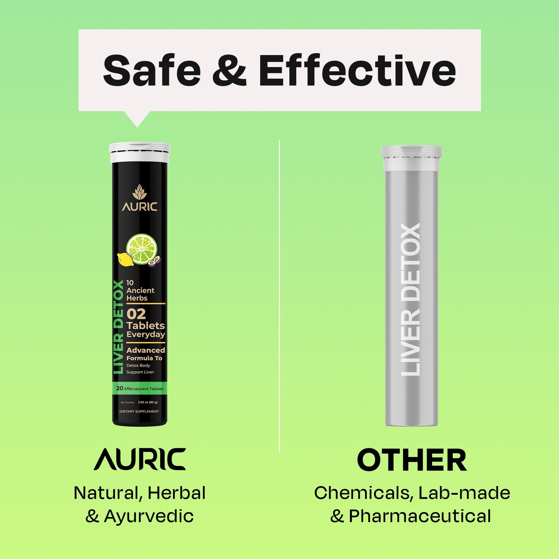 Herbal Liver Support Supplement | Advanced formula with Milk Thistle and 9 Herbs | Drop - Fizz - Detox | Lime Flavour - auric