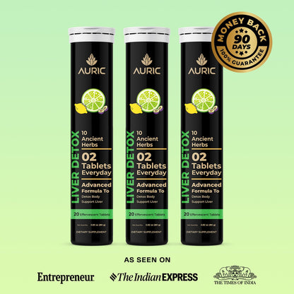 Herbal Liver Support Supplement | Advanced formula with Milk Thistle and 9 Herbs | Drop - Fizz - Detox | Lime Flavour - auric