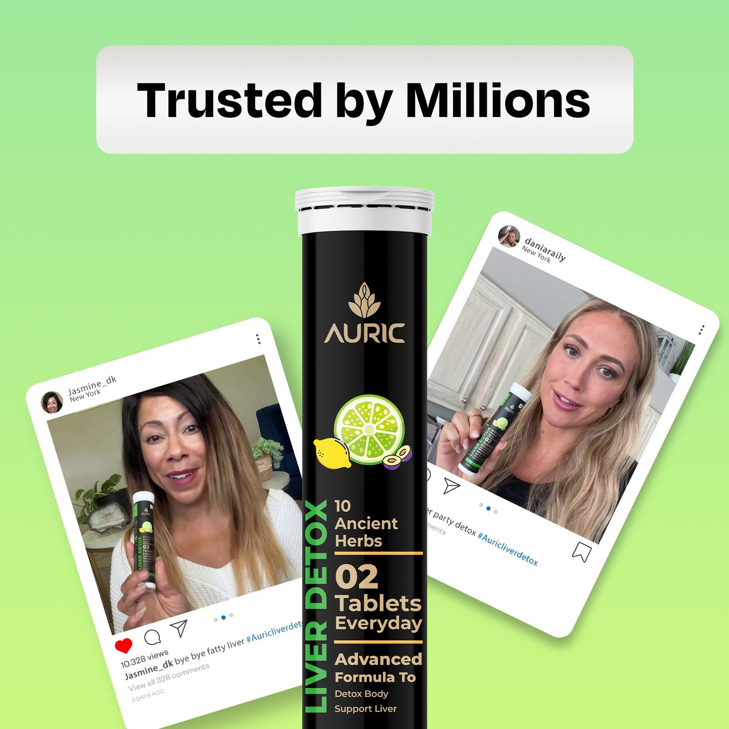 Herbal Liver Support Supplement | Advanced formula with Milk Thistle and 9 Herbs | Drop - Fizz - Detox | Lime Flavour - auric