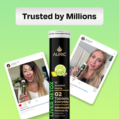 Herbal Liver Support Supplement | Advanced formula with Milk Thistle and 9 Herbs | Drop - Fizz - Detox | Lime Flavour - auric