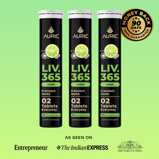Liv 365 Green Effervescent Tablet | Supports overall wellbeing and normal body functions | Made with premium herbal extracts | Drop - Fizz - Drink - auric