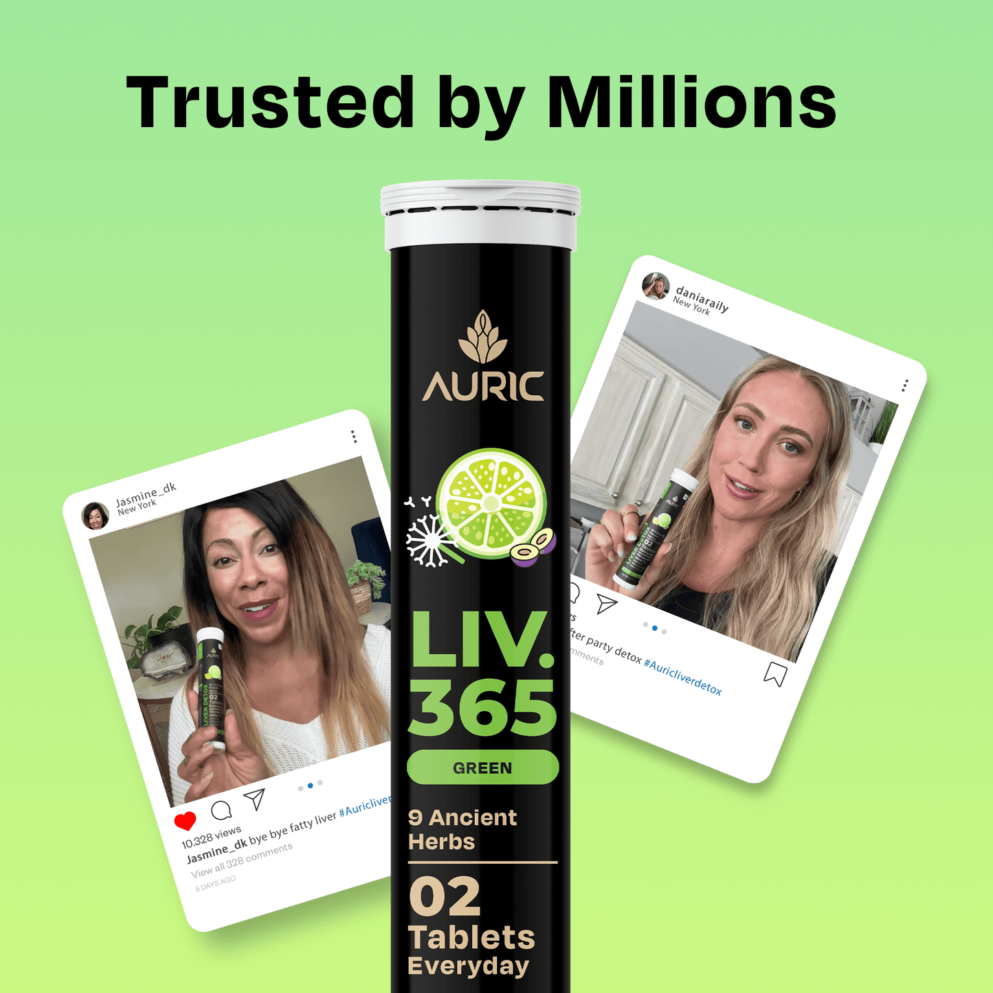 Liv 365 Green Effervescent Tablet | Supports overall wellbeing and normal body functions | Made with premium herbal extracts | Drop - Fizz - Drink - auric