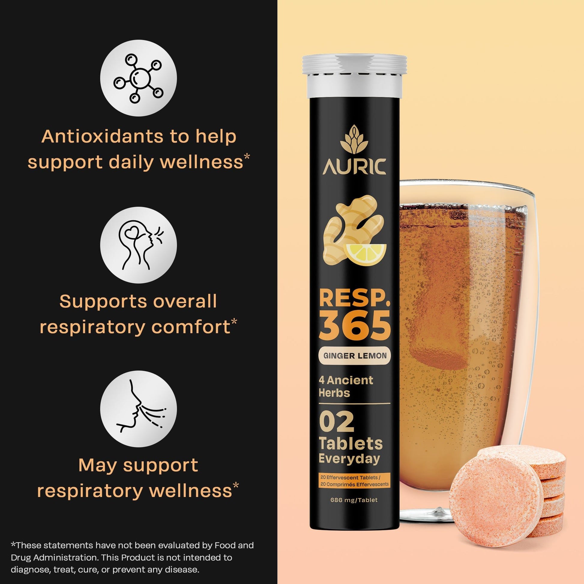 Resp 365 Effervescent Tablet - Drop Fizz & Drink - auric