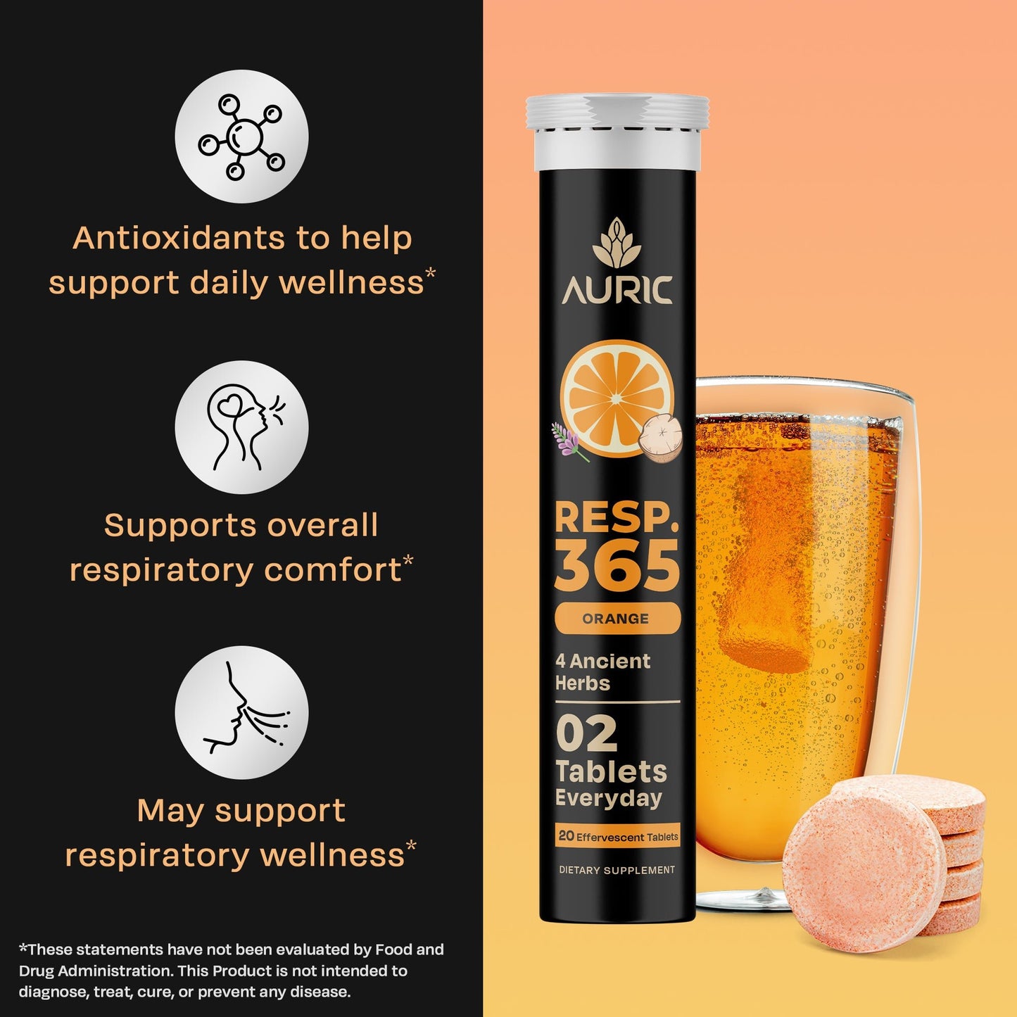 Resp 365 Effervescent Tablet - Drop Fizz & Drink - auric