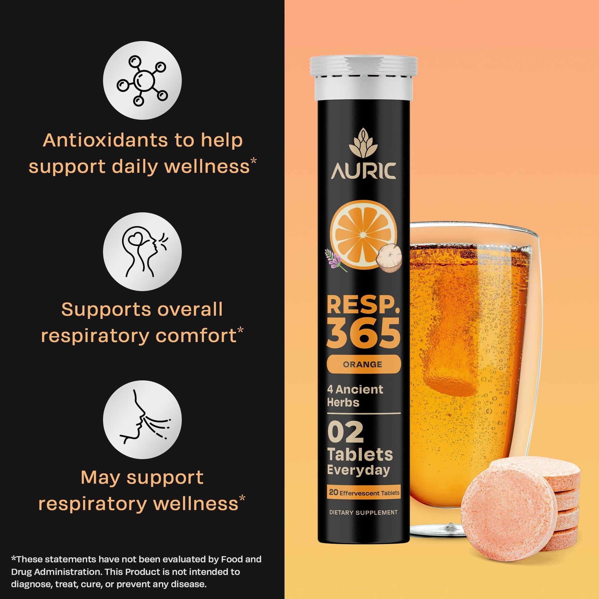 Resp 365 Effervescent Tablet - Drop Fizz & Drink - auric